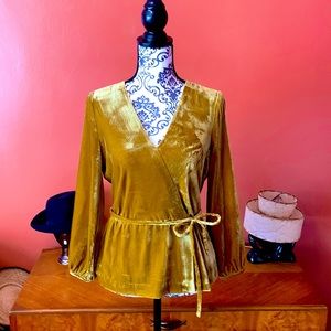 J. Crew Velvet Faux Wrap Belted Blouse NWOT